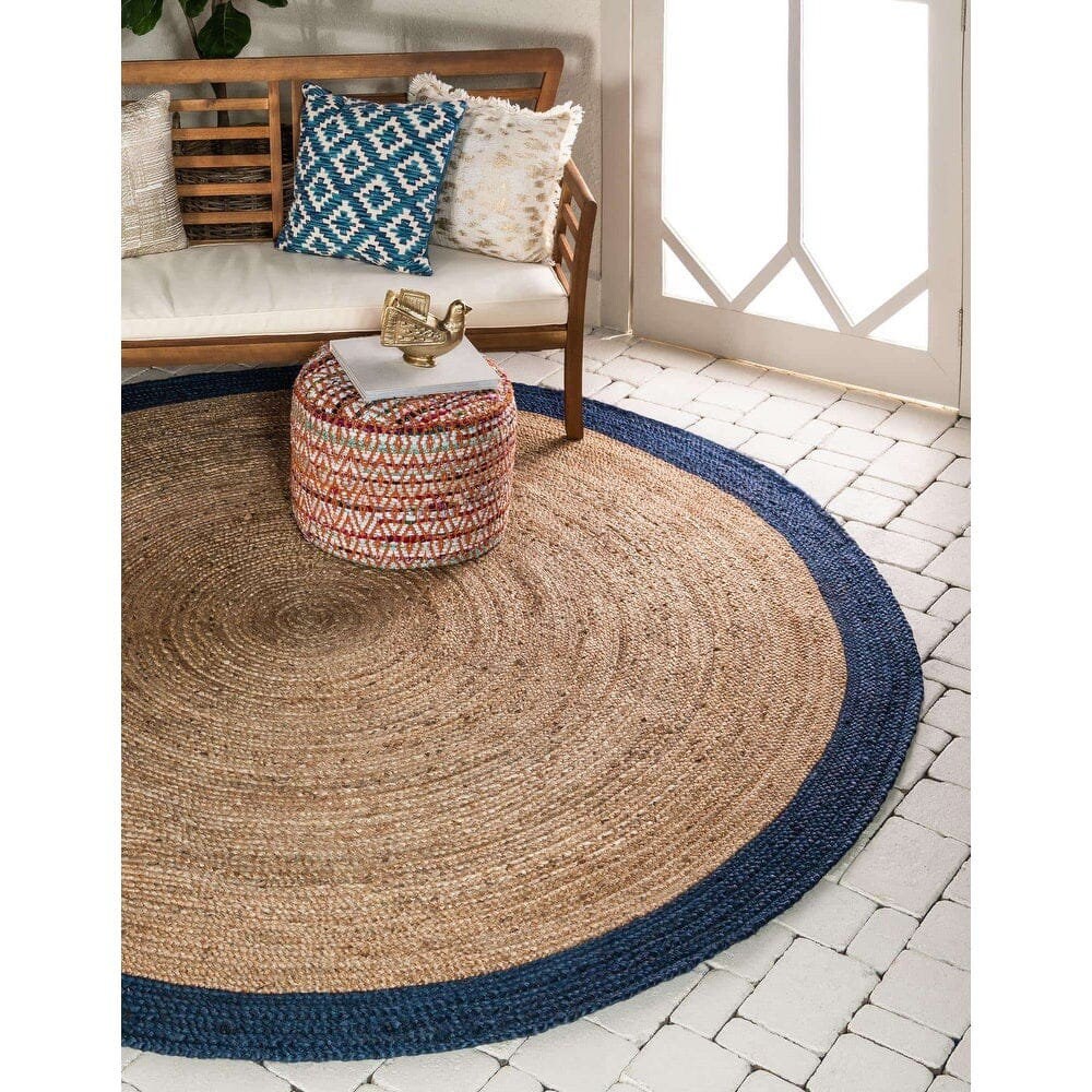 4x4 6x6 8x8 Navy Blue Jute Rug Round Rug Oushak Rug Eco Etsy