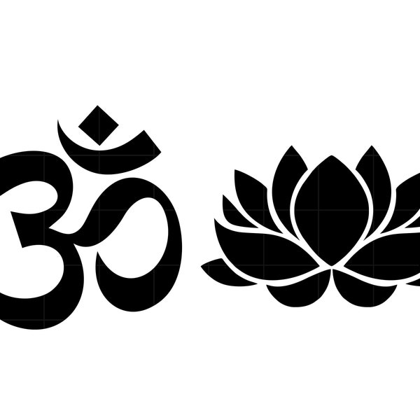 Lotus Flower and Om Svg Lotus Cut File Om and Lotus Eps Dxf Png Jpeg Silhouette For Cricut Digital Download