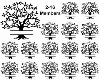 Arbre généalogique Svg Bundle 2-16 membres arbre de vie Svg famille Svg coeur arbre Svg famille réunion Svg arbre généalogique Cricut arbre Svg Clipart