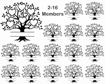 Family Tree Svg Bundle 2-16 Members Tree Of Life Svg Family Svg Heart Tree Svg Family Reunion Svg Family Tree Cricut Tree Svg Clipart