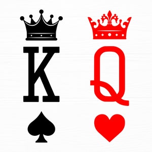 Król i Królowa SVG Królowa Kier Karty do gry Svg Król Pik Pliki do cięcia dla Cricut Eps Dxf Png Jpeg Pobieranie cyfrowe