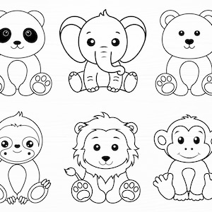 Baby Animals Svg Bundle Animals Svg Monkey Lion Bear Panda Elephant Sloth Svg Jungle Animal Svg Cute Animals Svg Digital Download