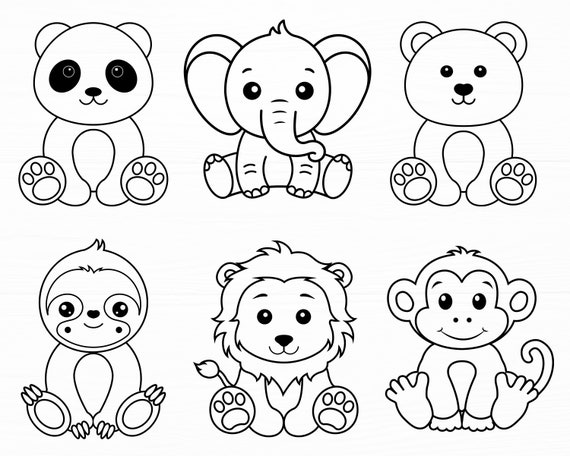 Baby Animals Svg Bundle Animals Svg Monkey Lion Bear Panda Elephant Sloth Svg Jungle Animal Svg Cute Animals Svg Digital Download