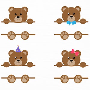 Ours Split Monogramme Svg Nou noudant Ours Svg Mignon Ours Svg Ours Visage Png Ours Anniversaire Svg Personnalisé Ours En Peluche Coupé Fichier Silhouette