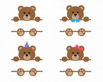 Bear Split Monogram Svg Teddy Bear Svg Cute Bear Svg Bear Face Png Bear Birthday Svg Personalized Teddy Bear Cut File Silhouette