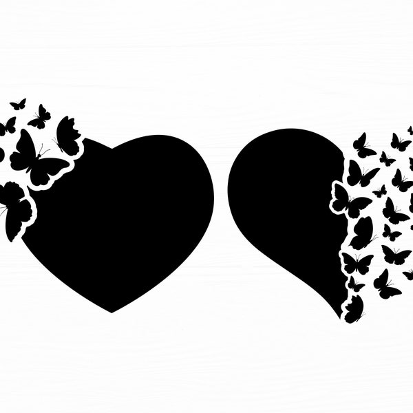 Butterflies and Heart Svg Bundle Flying Butterflies Svg Heart Svg Butterfly Swarm Svg Heart and Butterfly Svg Silhouette Digital Download