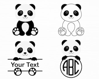 Panda Monogram SVG: Baby Panda Clipart, Split Name Frame Cut File