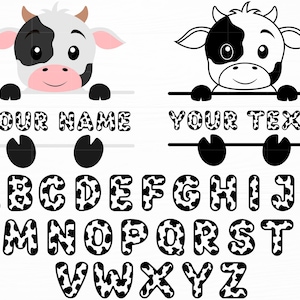 Kuh und Alphabet SVG Baby Kuh Split Monogramm SVG Kuh Buchstaben SVG Kuh SVG Bauernhof Tier SVG Kuh Alphabet SVG niedliche Kuh Png Kuh Print Schrift svg