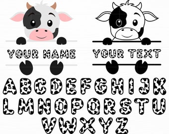 Cow and Alphabet Svg Baby Cow Split Monogram Svg Cow Letters Svg Cow Svg Farm Animal Svg Cow Alphabet Svg Cute Cow Png Cow Print Font Svg