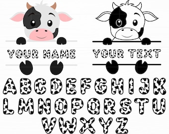 Cow and Alphabet Svg Baby Cow Split Monogram Svg Cow Letters Svg Cow Svg Farm Animal Svg Cow Alphabet Svg Cute Cow Png Cow Print Font Svg