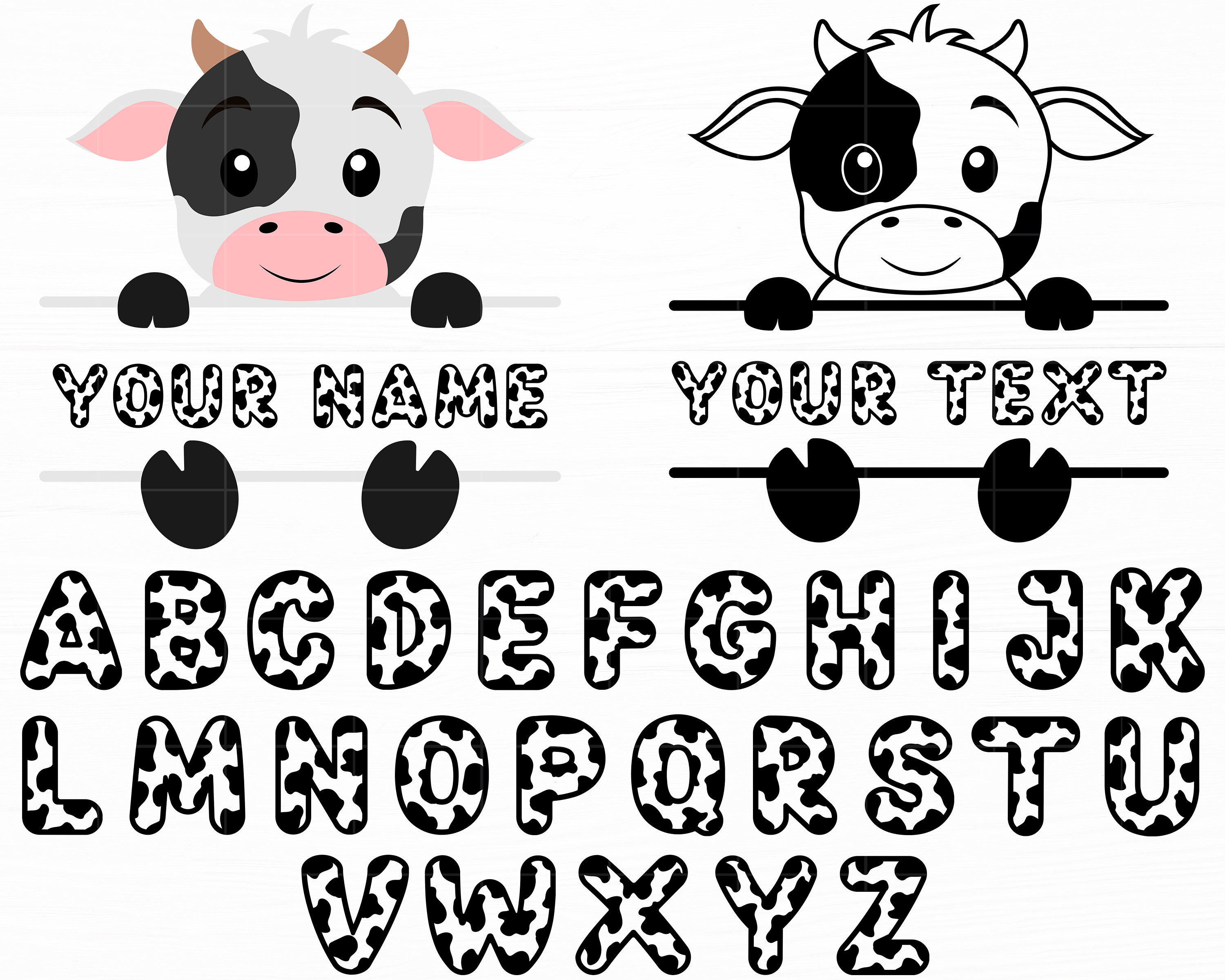 牛とアルファベット SVG 子牛の分割モノグラム SVG 牛の文字 SVG 牛