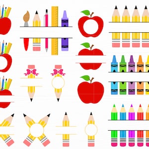 School Svg Pencil Crayon Split Monogram Svg School Supplies Svg Pencil Svg Teacher Svg Files for Cricut Back to School Svg  Digital Download
