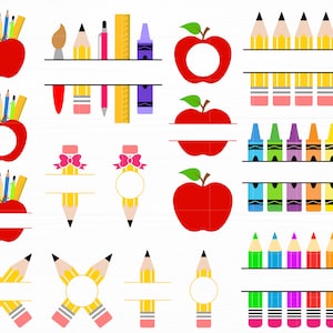 Schule-Svg-Bleistift Crayon Split Monogramm-Svg-Schulbedarf-Svg-Bleistift-Svg-Lehrer-Svg-Dateien für Cricut Zurück zu Schule svg digitaler Download