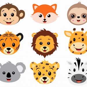 Baby Animal Face Svg Bundle Animal Svg Zoo Animals Svg Jungle Animals Svg Safari Animal Svg Cut File Cute Animals Face Svg Instant Download
