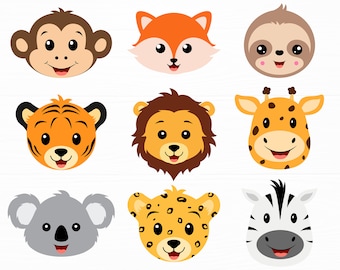 Baby Animal Face SVG Bundle Zoo Jungle Safari Clipart (Digital Download)