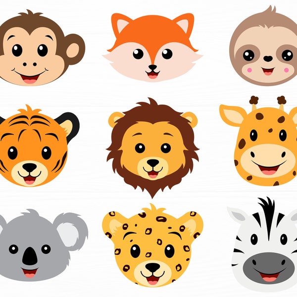 Baby Animal Face Svg Bundle Animal Svg Zoo Animals Svg Jungle Animals Svg Safari Animal Svg Cut File Cute Animals Face Svg Instant Download
