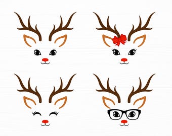 Pacchetto di file SVG con corna di cervo, fiocco e occhiali, animali natalizi (download digitale)