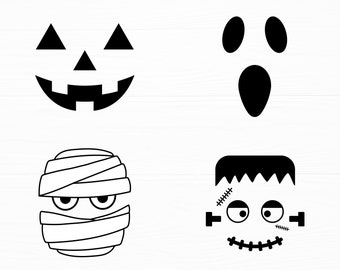 Halloween Face Svg Bundle: Pumpkin, Ghost, Mummy, Frankenstein (Digital Download)