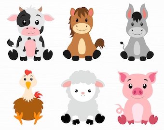 Boerderijdieren Svg Bundel Dieren Svg Varken Schapen Paard Ezel Koe Kip Svg Baby Boerderijdieren Svg Boerderij Svg Digitale Download