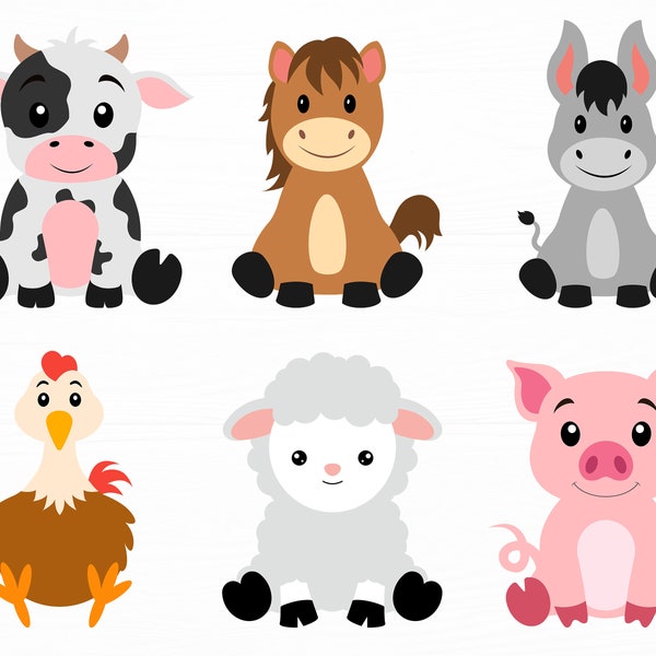 Boerderijdieren Svg Bundel Dieren Svg Varken Schapen Paard Ezel Koe Kip Svg Baby Boerderijdieren Svg Boerderij Svg Digitale Download