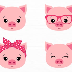 Cute Pig Face Svg Bundle Baby Pig Svg Pig with Bandana Glasses Animal Face Svg Farm Animal Svg Pig Png Clipart Digital Download