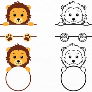 Baby Löwe svg Löwe Split Monogramm svg Löwe Kreis Rahmen svg niedlicher Löwe svg Safari Tier Löwe Monogramm svg Png Tier svg digitaler Download