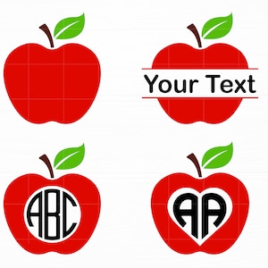 Apple Svg Bundle Apple Split Circle Monogram  Apple Clipart Teacher Svg School Svg Apple Svg Files for Cricut Silhouette Digital Download