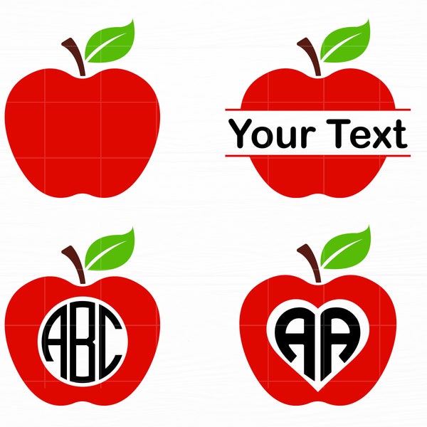 Apple Svg Bundle Apple Split Circle Monogram  Apple Clipart Teacher Svg School Svg Apple Svg Files for Cricut Silhouette Digital Download