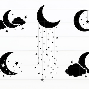 Maan en Sterren Svg Bundel Night Sky Svg Moon Svg Galaxy Svg Star en Moon Svg Bestanden voor Cricut Silhouette Digital Download