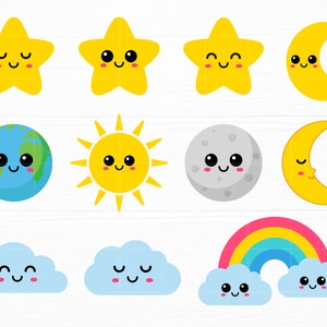 Cute Star Moon Rainbow Cloud Sun World Svg Rainbow Clouds Svg Baby Star Svg Nursery Svg Moon Cut File Weer Svg Digital Download