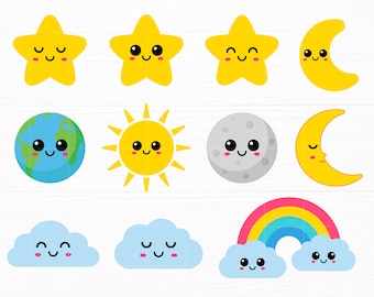 Cute Star Moon Rainbow Cloud Sun World Svg Rainbow Clouds Svg Baby Star Svg Nursery Svg Moon Cut File Weather Svg Digital Download
