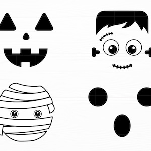 Halloween Faces Svg Bundle Cute Pumpkin Mummy Ghost Frankenstein Svg Halloween Faces Cut File Silhouette Halloween Clipart Digital Download
