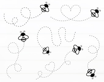 Bee Svg Flying Bee Svg Bee Route Svg Heart Honey Bee Cut File Bee Path Svg Bee Svg bestanden voor Cricut Instant Download
