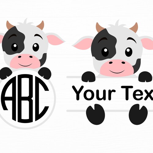 Baby Cow Split Monogram Svg Cow Name Label Cow Circle Monogram Etsy