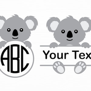 Koala Split Monogramm Svg Animal Svg Koala Svg Animal Face Baby Shower Sweet Baby Koala Svg Dateien für Cricut Digital Download