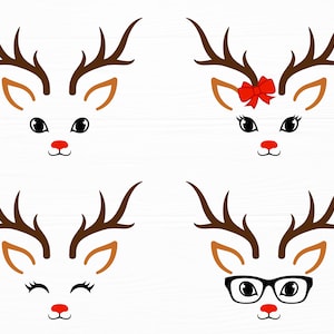 Deer Face Svg Bundle Animal Svg Deer with Bow Glasses Svg Christmas Svg Deer Antlers Cute Deer Svg Animal Face Svg Digital Download