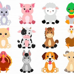 Boerderijdieren Svg Bundel Cute Farm Animals Svg Baby Paard Koe Hond Kat Bunny Varken Kip Svg-bestanden voor Cricut Animal Cut File Digital Download