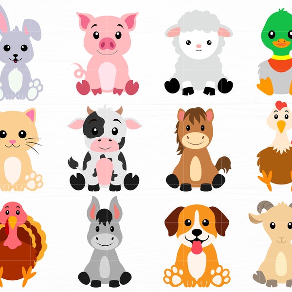 Animaux de la ferme Svg Bundle mignon animaux de la ferme Svg bébé cheval vache chien chat lapin cochon poulet fichiers Svg pour Cricut Animal coupe fichier téléchargement numérique