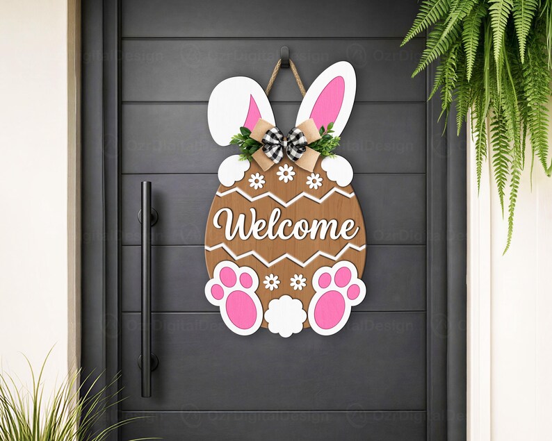 Easter Bunny Egg Welcome Sign Svg Spring Door Hanger Laser Cut File for ...