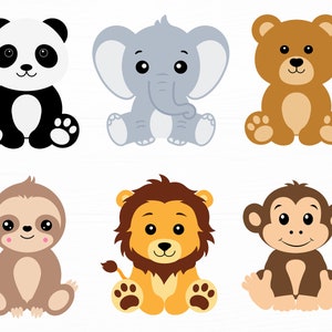 Baby Animals Svg Bundle Lindo bebé León Oso Panda Elefante Perezoso Mono Svg Archivos para Cricut Jungle Animal Svg Safari Animals Svg