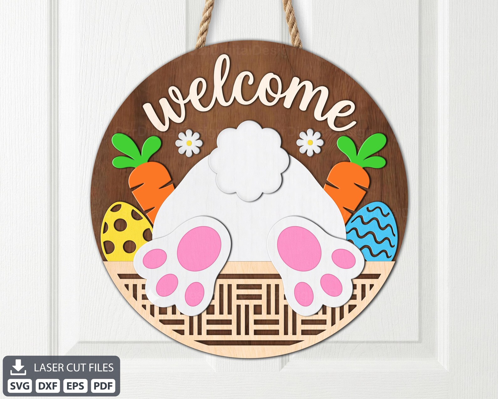 Easter Bunny Welcome Sign SVG Spring Door Hanger Laser Cut File Cricut ...
