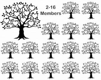 Arbre généalogique Svg Bundle 2-16 membres réunion de famille Svg arbre Svg arbre de vie Svg famille Svg arbre généalogique Svg Png téléchargement numérique