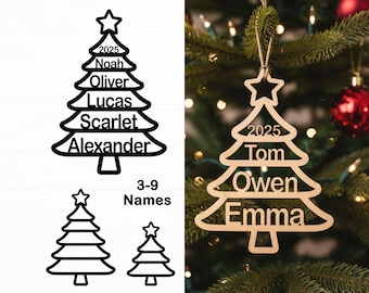 Ornamento per albero di Natale personalizzato per la famiglia, file SVG tagliato al laser, decorazione per albero di pino (download digitale)