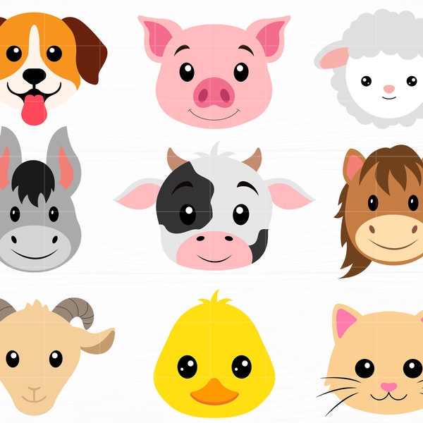 Farm Animals Svg Bundle Cute Farm Animals Svg Baby Horse Cow Dog Cat Bunny Pig Chicken Svg files for Cricut Animal Cut File Digital Download