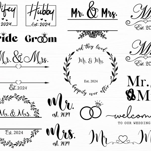 Bundle Svg mariage M. et Mme mariage Svg fiançailles Svg mari épouse mariée marié fichiers Svg juste marié Svg mariage Svg Png