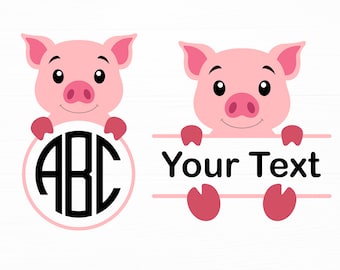 Baby Pig Split Monogram Svg Pig Name Label Pig Circle Monogram Frame Svg Pig Svg Farm Animal Svg Animal Svg Png Digital Download