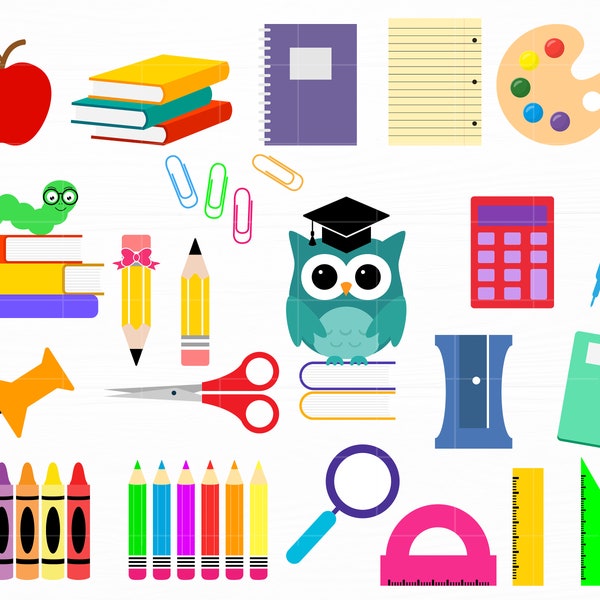 Schul-SVG-Paket Zurück zur Schule SVG-Lehrer-SVG-Schule-Clipart-Dateien-Schulschnitt-Dateien-Lehrer-Schule-Zubehör-Digital-Download