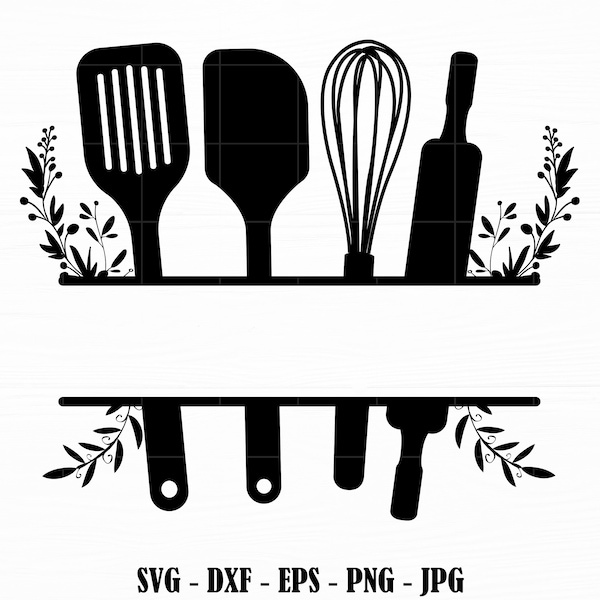 Kitchen Split Frame SVG Cooking Monogram Svg Flourish Kitchen Svg Cooking Svg Baking Svg Kitchen Svg File for Cricut Silhouette