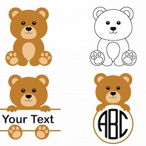 Bear Svg Baby Bear Split Circle Monogram Svg Teddy Bear Name Label Svg Animal Svg Cute Bear Svg Teddy Bear Cut File Digital Download