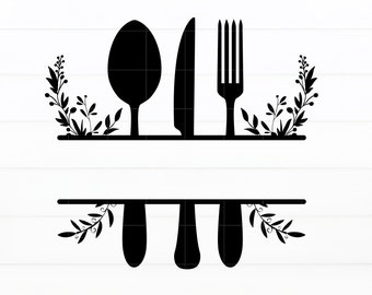 Kitchen Split Frame Svg Spoon Fork Knife Svg Kitchen Monogram Svg Kitchen Utensils Svg Kitchen Svg File for Cricut Silhouette